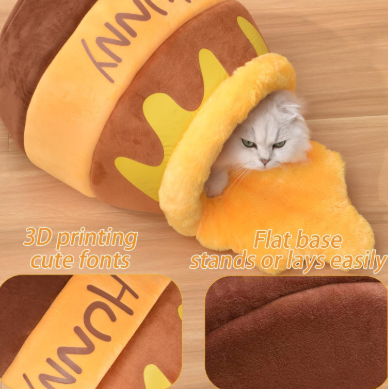 Honey Pot Cat Cave Bed, Soft and Thick Rebound Sponge Pet Nest with Removable & Washable Cushion, Cute Cartoon Design for Small Cats and Breeds
