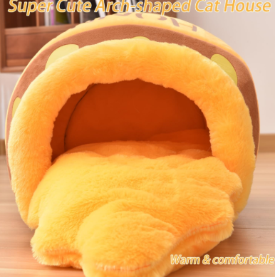Honey Pot Cat Cave Bed, Soft and Thick Rebound Sponge Pet Nest with Removable & Washable Cushion, Cute Cartoon Design for Small Cats and Breeds