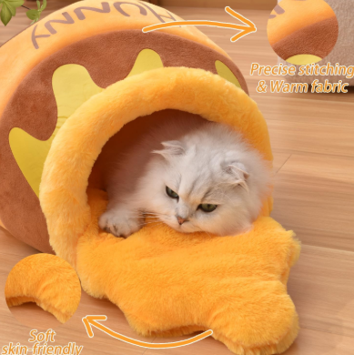 Honey Pot Cat Cave Bed, Soft and Thick Rebound Sponge Pet Nest with Removable & Washable Cushion, Cute Cartoon Design for Small Cats and Breeds