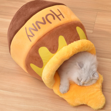 Honey Pot Cat Cave Bed, Soft and Thick Rebound Sponge Pet Nest with Removable & Washable Cushion, Cute Cartoon Design for Small Cats and Breeds